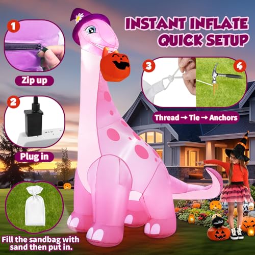 Giant Pink Dinosaur Halloween Inflatable - 13FT Yard Decor with LED Lights & Blower