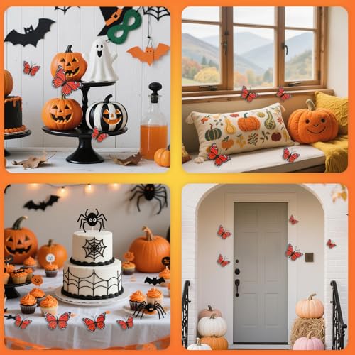 12PCS Monarch Butterfly Wall Decorations with Adhesive Dots - Halloween & Autumn Decor