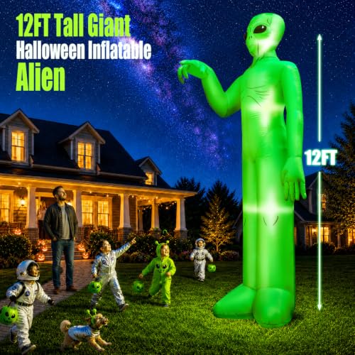 Giant 12FT Halloween Inflatable Alien with Bright LEDs & Powerful Blower for Outdoor Yard Decoration