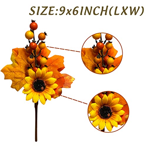 Artificial Fall Sunflower Berry Picks - 6 Pack Autumn Harvest Decor