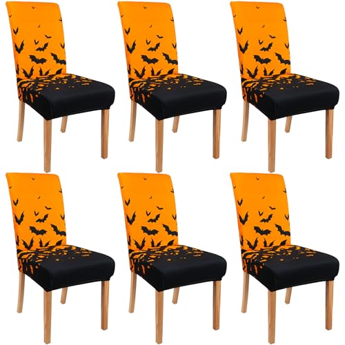 Halloween Chair Covers Set of 6 - Bat Design for Dining & Party Decor - Variation 01