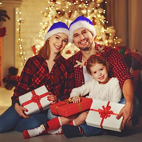 Adult Blue Plush Santa Hat - Velvet Christmas Hat for Holiday & Party Decor