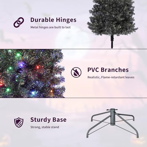 6ft Slim Black Artificial Christmas Tree with Lights - Halloween & Holiday Decor
