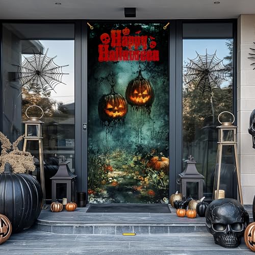 Halloween Door Curtain - Scary Pumpkin Forest Door Cover - Helloween Door Cover 2 - 35x79 Inch