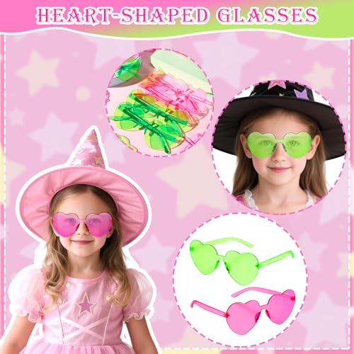 Pink and Green Witch Party Favors Set with Wands, Notepads, Glasses, Bracelets, Gift Bags, and Bubbles - 72 Pieces