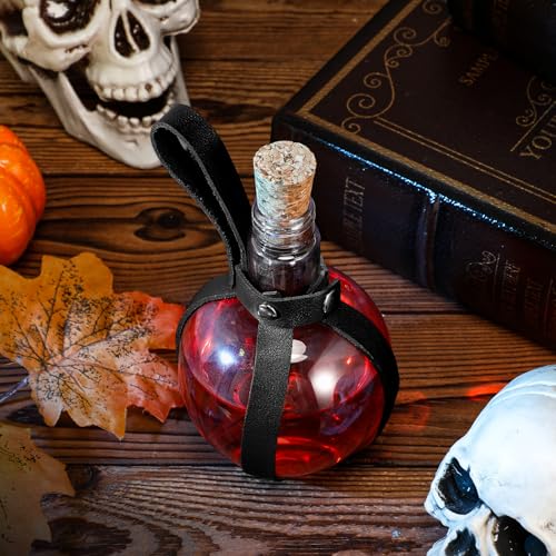 Plastic Potion Bottle with Belt Cork - Medieval Theme Halloween Decor - Black / Thread