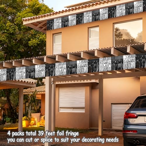 Black Silver Tinsel Streamers for Parade Floats & Party Decor - 4 Pack