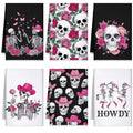 Halloween Skeleton Kitchen Towels Set - 6 Pcs Gothic Skull Dish Towels with Pink, White, Black Variations