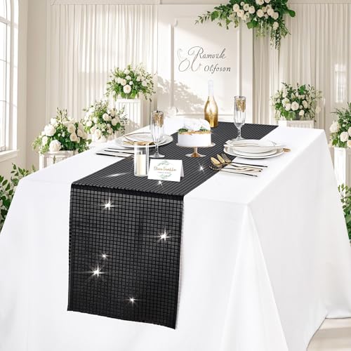 Disco Party Table Runner 12x72 Inches Black Sequin Set of 10 - Modern Decor