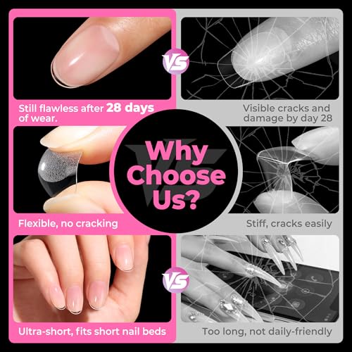 Extra Short Oval Nail Tips - 216pcs Clear Fake Nails for Beginners