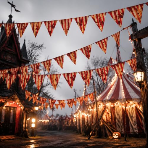 Halloween Red White Striped Pennant Banner Set - 10 Ropes, Circus Decor, 20 Flags Each, 10 Meters - Variation of THIS listing