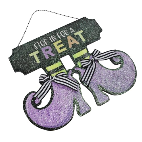 Halloween Witch Boot Door Sign Decorations - Purple MDF Witch Shoes - Spooky Front Door Decor for Halloween Party
