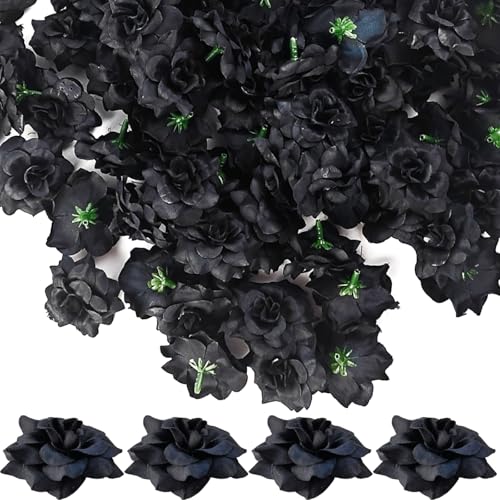55PCS Mini Fake Black Roses Artificial Flowers for Decor, Crafts & Weddings
