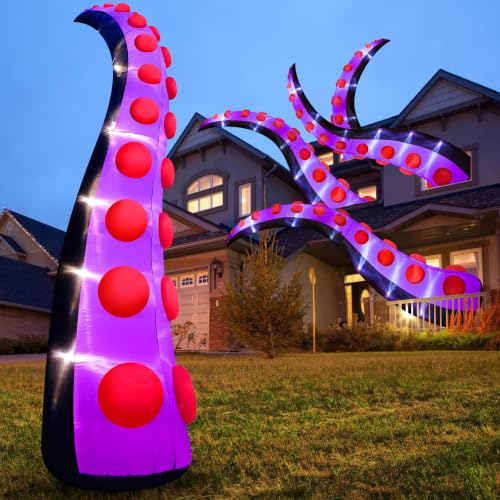 Purple Halloween Inflatable Octopus Tentacles 14FT Giant Yard Decoration with LED Lights