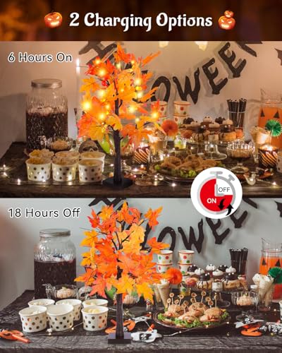 2+2FT Fall Maple Tree Light with Pumpkins & Acorns - USB & Battery Operated