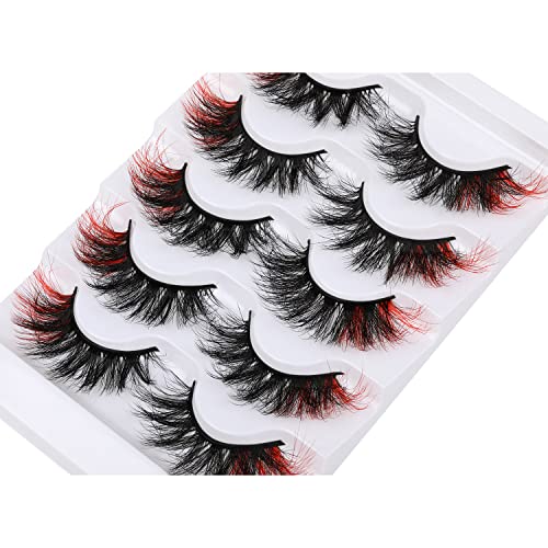 E-Red False Mink Eyelashes Volumizing Wispy Color Lashes with Red Ends – Pack by Kiromiro