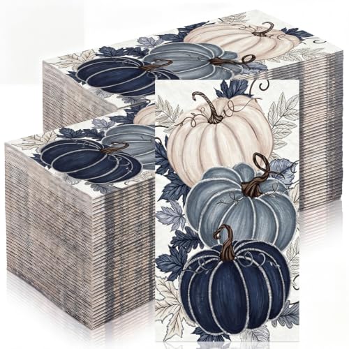 Blue Fall Pumpkin Guest Disposable Napkins - 200 Pcs, Autumn Table Decor