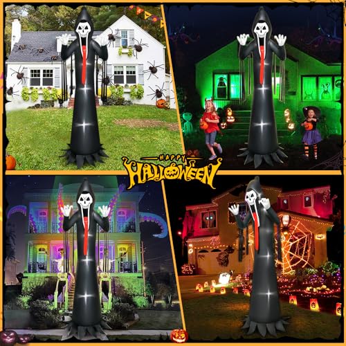 10 Ft Grim Reaper Inflatable Halloween Decoration with LED Lights Outdoor Lawn Decor - Scary Holiday Blow Up