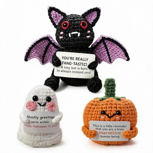Halloween Crochet Animal Decorations Set - Pumpkin Ghost Bat, 3 Pieces