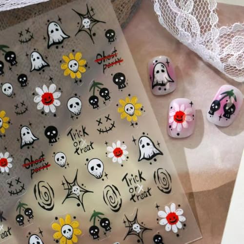 Halloween Nail Stickers for Nail Art Ghosts Pumpkins Skull Bat Decals - Decals-c / 1