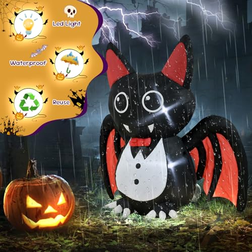 4FT Halloween Inflatable Bat with LED Lights - Yard & Garden Decor - Outdoor Friendly