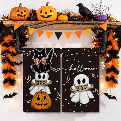 Halloween Kitchen Towels Black Cat Pumpkin Ghost Dish Towels 18x26