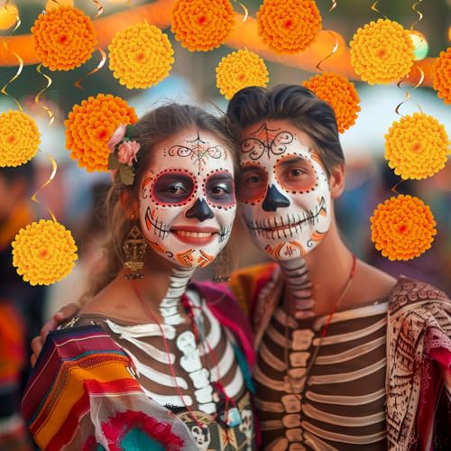 Marigold Flower Decorations for Diwali & Day of The Dead - 36 Pcs Set