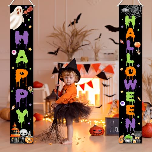 Halloween Door Banner Spooky Ghost Decoration Black - Porch Yard Sign