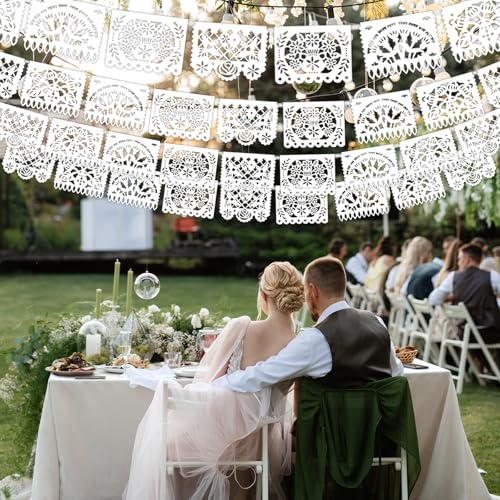 White Papel Picado Banners - 6 Pack, 108 Ft Mexican Party Decorations, Wedding & Fiesta Decor - White / 6 Pack