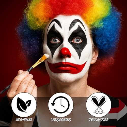 Halloween Clown Face & Body Paint Kit - Red Black White SFX Makeup Set with Brushes & Sponges