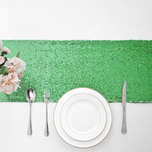 Grass Green Sequin Table Runner - 12x108 Inch Party & Wedding Decor - 6 Pack