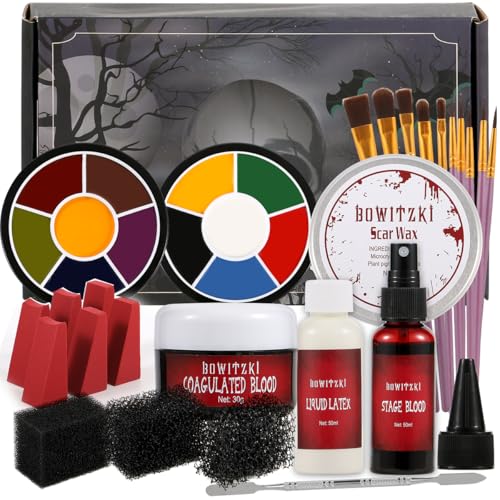 Professional SFX Makeup Kit with Liquid Latex, Blood, Face Paint & Sponges