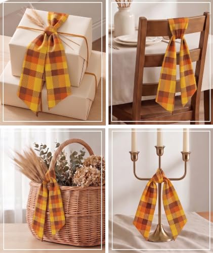 Fall Wreath Sash - Burnt Orange Plaid Ribbon for Front Door & Seasonal Decor