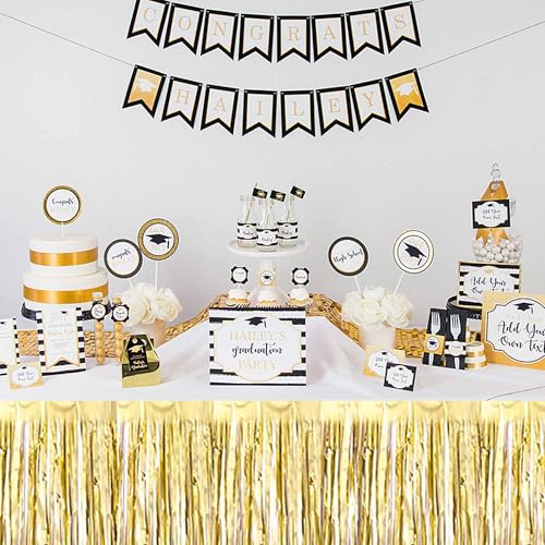 Light Gold Foil Fringe Table Skirts 3 Pack - Metallic Tinsel Streamers for Party Decorations