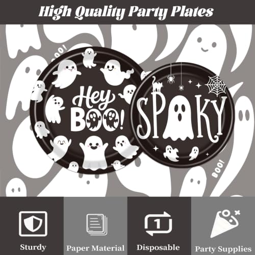 Halloween Ghost Party Decorations - 96 Pcs Black Spooky Tableware Set - Variation of Black Spooky