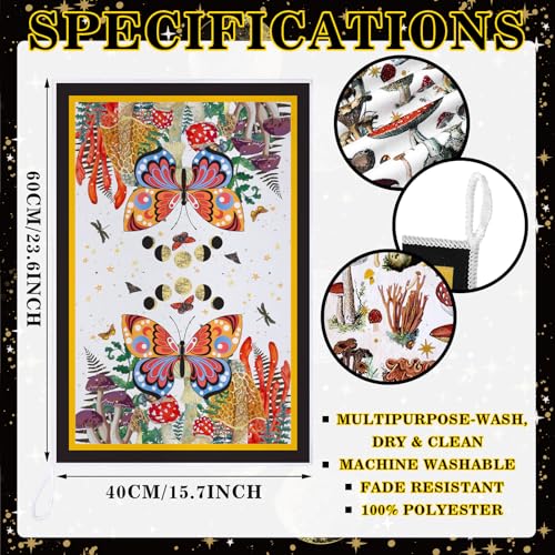 Multicolor Witchy Kitchen Towels Set of 6 - Boho Gothic Mushroom Design