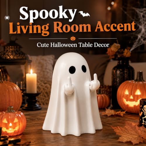 Halloween Ghost Figurines Set - White Indoor Decor with Humorous Middle Finger Design - 2 Pcs