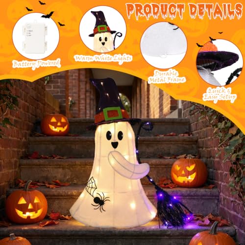 Lighted Halloween Ghost Witch Porch Decoration - White, 21 Inches