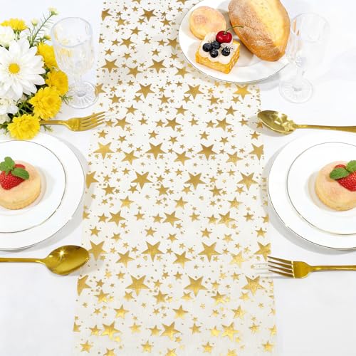 Gold Star Glitter Table Runner - 3 Rolls 11x108 Inches, Party Decor