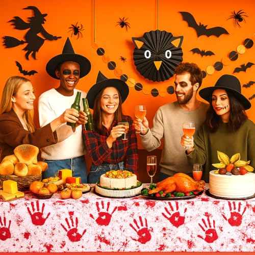 Halloween Horror Blood Splatter Tablecloth - Disposable Plastic Cover, 54x108 Inches