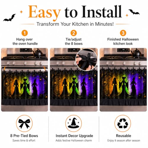 Hocus-Pocus Witches Oven Skirt Decoration - Halloween Kitchen Curtain