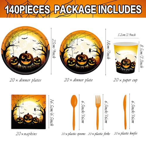 Halloween Party Supplies Disposable Pumpkin Plates Napkins Dinnerware Set for 20 Guests