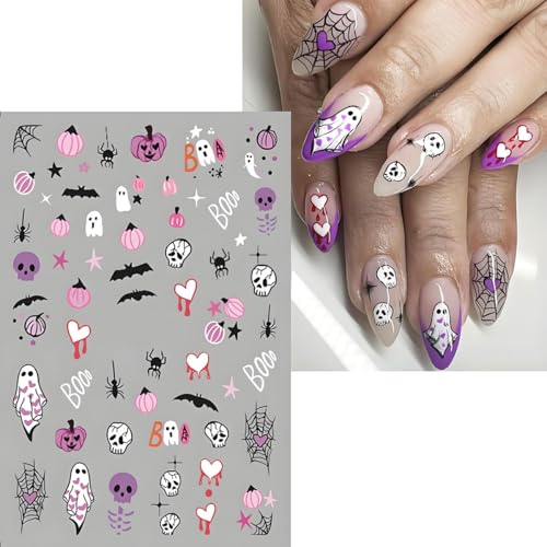 Halloween Nail Stickers 12 Sheets Self-Adhesive Spooky Nail Decals for DIY Manicure