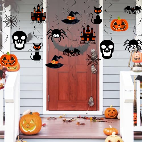 Halloween Swirl Spider Pumpkin Hanging Decorations Set - Large, Reusable Spooky Party Decor