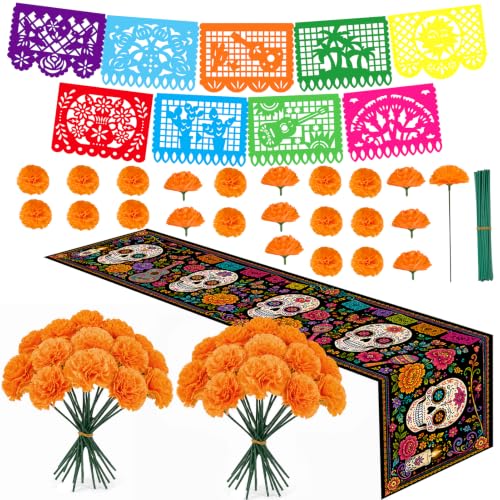 Day of the Dead Decorations Set with Marigolds Banner & Table Runner