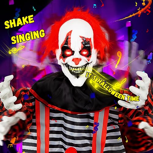 56-Inch Animated Talking Clown Decoration with Glowing Eyes for Halloween Indoor Outdoor Haunted House Prop