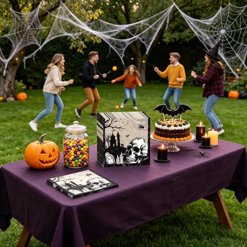 Gothic Halloween Paper Napkins - Disposable Skull Pumpkin Graveyard Design - 20 Pack - Napkin Variation