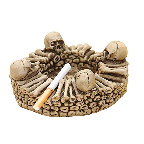 Gothic Skull Ashtray Black Windproof Resin 5.9 x 2.3 Inches Home Decor