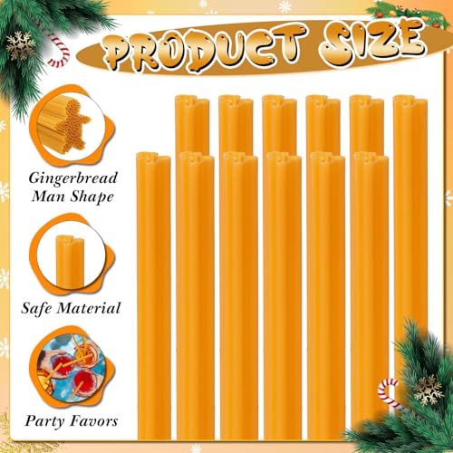 Gingerbread Man Plastic Drinking Straws Bulk - 50 Disposable Party Supplies