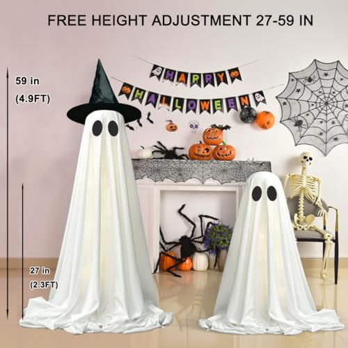 2-Pack Halloween Ghost Decorations with Lights & Remote Control - Outdoor Spooky Yard Decor